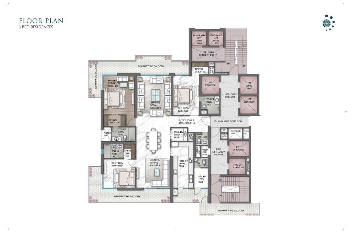 Central Delhi 4 BHK Floor Plan