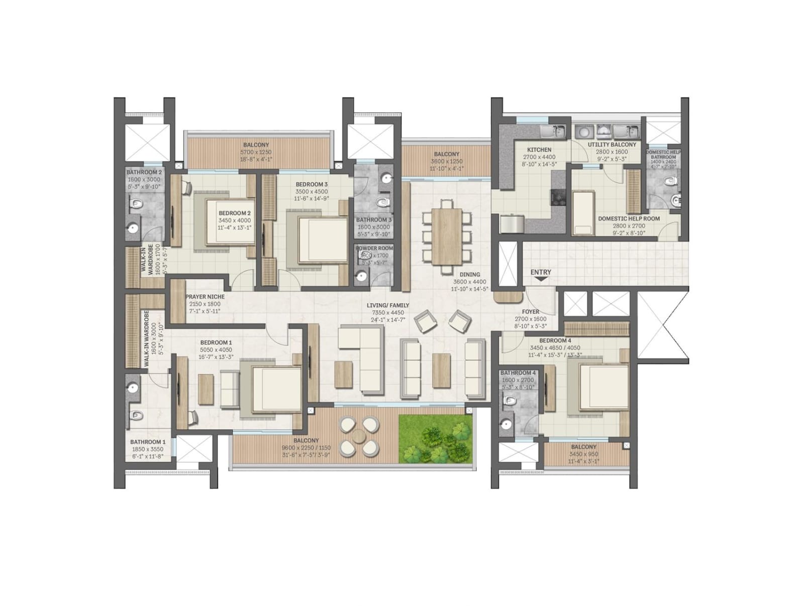 3 BHK Floor Plan SOBHA Aranya
