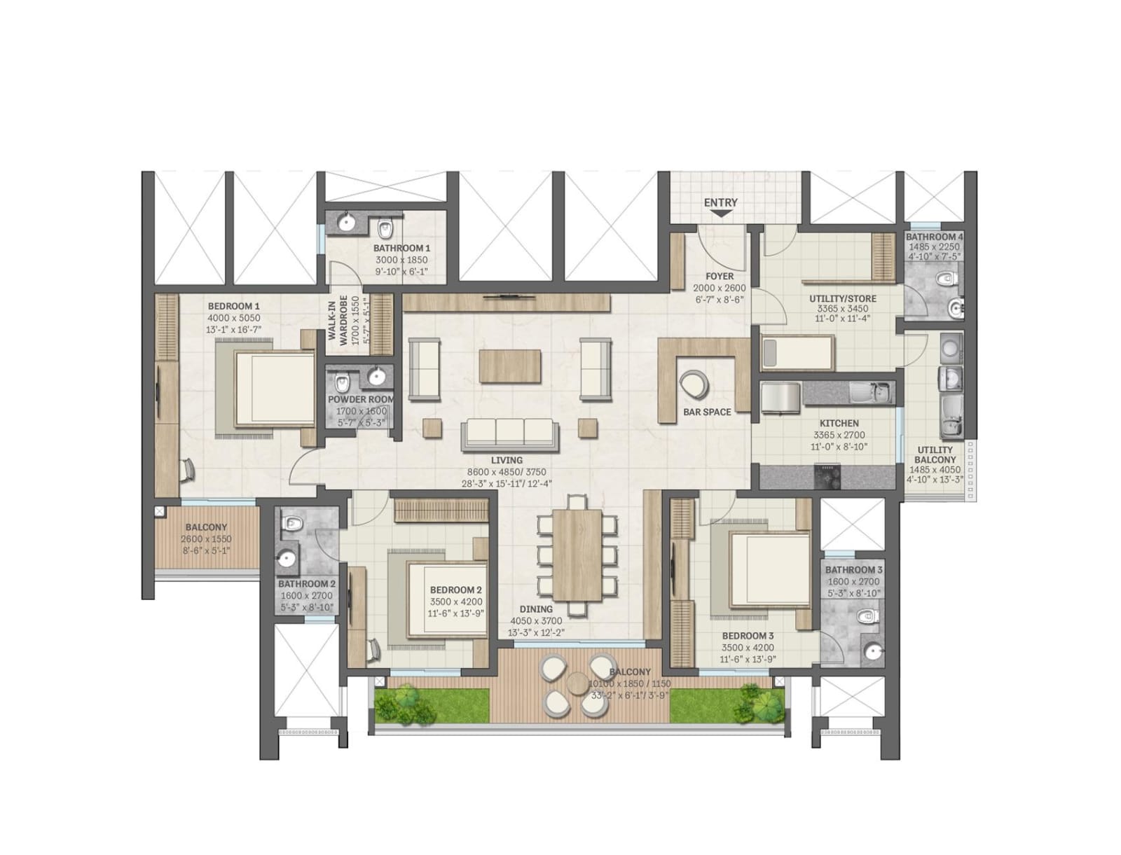4 BHK Floor Plan SOBHA Aranya